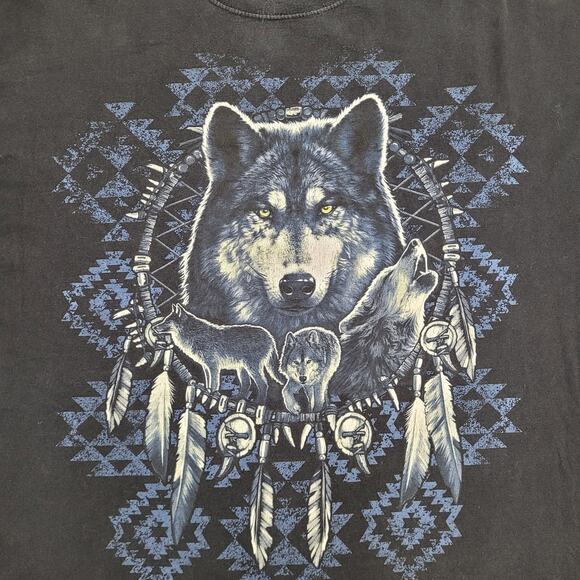 Vintage Y2K Dream-Catcher Wolf Shirt 2XL/3XL 27x29 Black - Picture 9 of 14